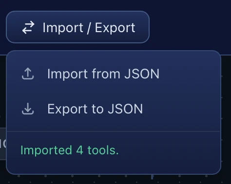 Import confirmation dialog showing a previously exported stack has been restored to the canvas